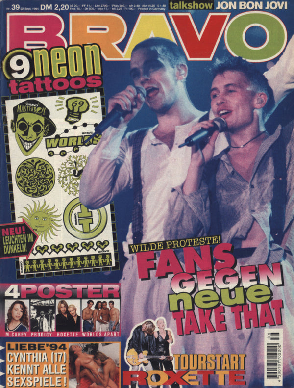 BRAVO Nr. 39 vom 22 septembre 1994 – Titelseite: Robbie Williams, Mark Owen