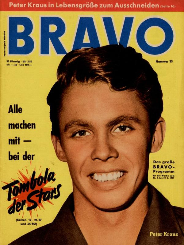BRAVO Nr. 33 vom 11 août 1959 – Titelseite: Peter Kraus
