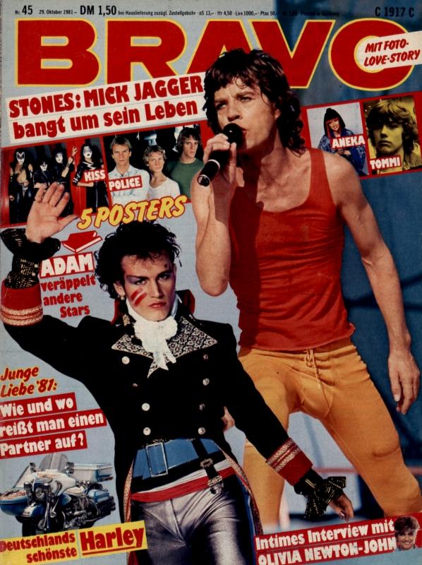 BRAVO Nr. 45 vom 29 octobre 1981 – Titelseite: Fourmi Adam, Mick Jagger